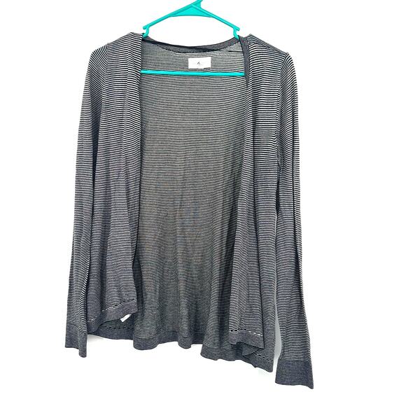 Lou & Gray‎ Size XS Sweater Black White Stripe Open Front Cardigan Lightweight - Picture 1 of 4